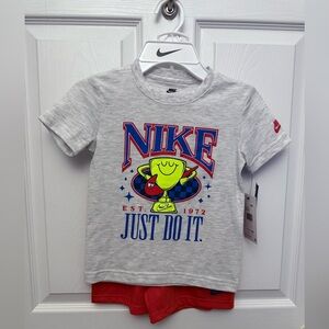 NWT Nike Gray and Red “Just Do It” Shortset, Size 4